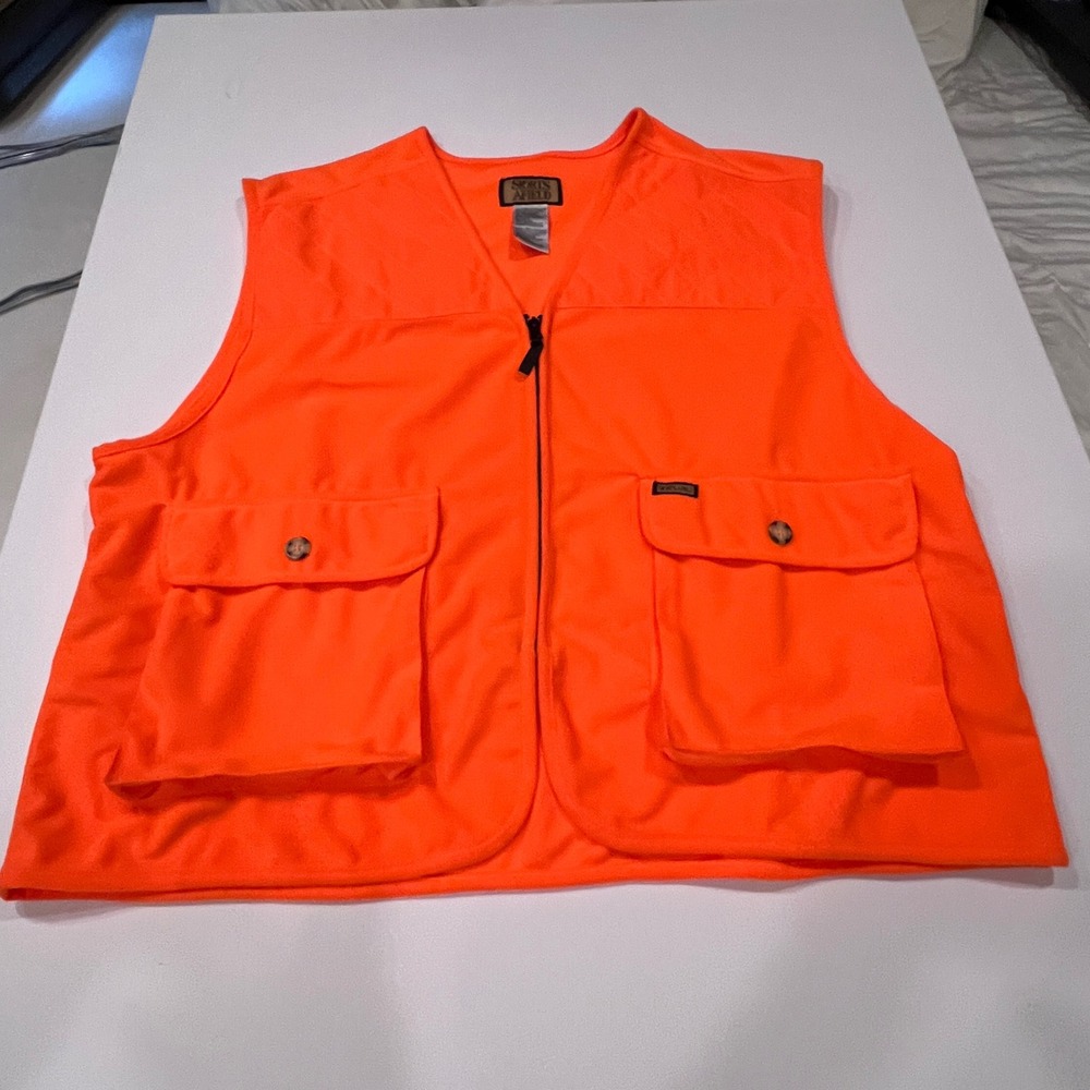 Sports Afield Mens Blaze Orange Hunting Vest 2XL Full Zip Cargo Pockets